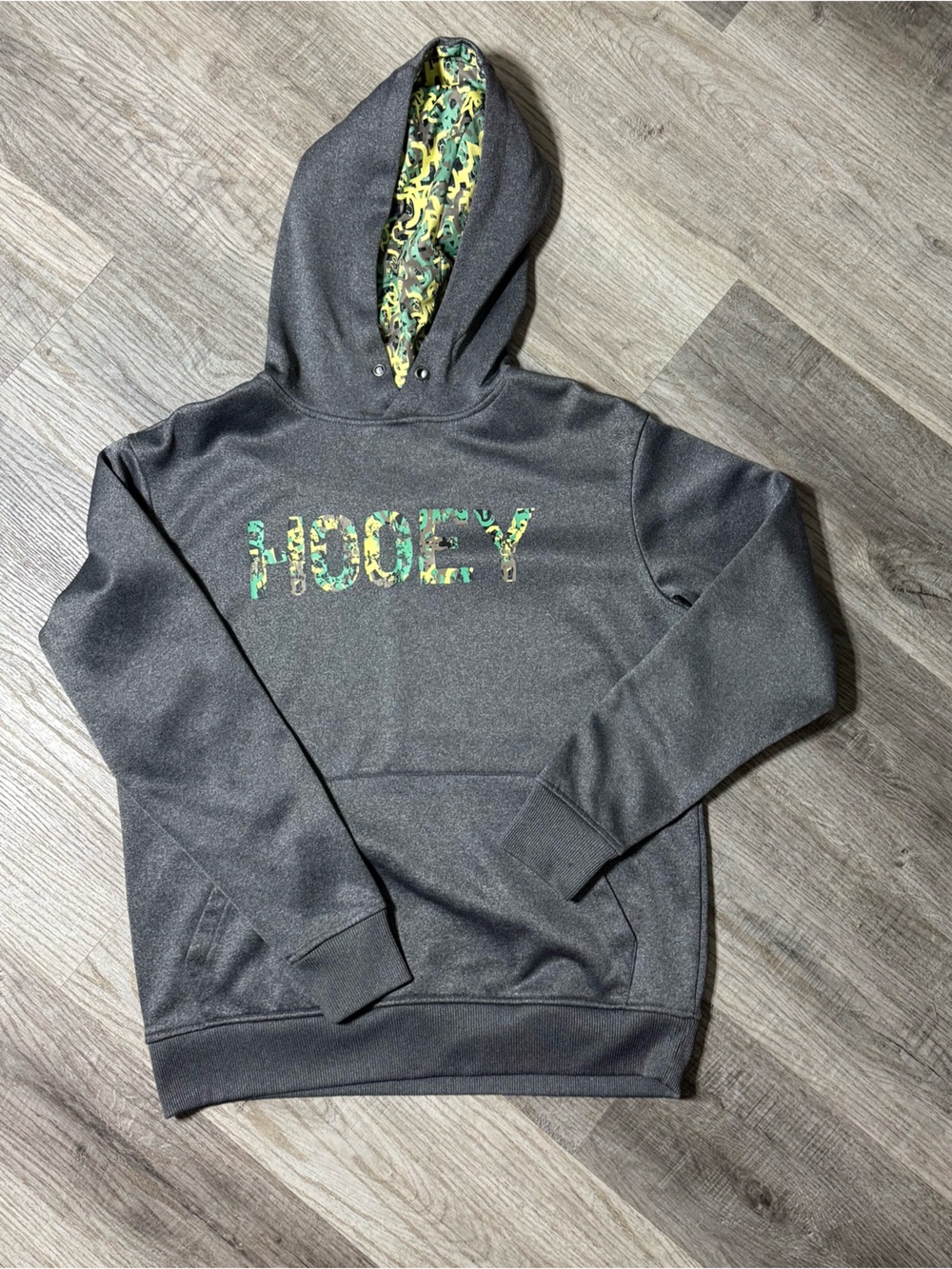 Hooey Gray Hooded Sweater with Green Camo Accents